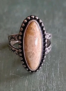 Carolyn Pollack Ring Agate Diatom Relios Sterling Silver CP 925 size 9 Vintage - Picture 1 of 12