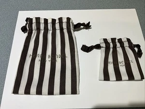 SET 2 Henri Bendel Drawstring Jewelry Dust Bag Pouch Brown White Stripes FREE SH - Picture 1 of 7