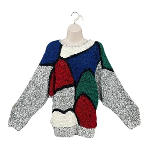 Vintage Pretense 80s Sweater Women Colorblock Abstract Statement Knit Size 18W - Picture 1 of 10