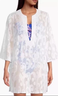 Lilly Pulitzer Zelma Cover Up Парчовый Узор Белый L/XL Курортный Бассейн Новый без ценников $118 - Изображение 1 из 4