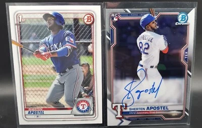 2021 Bowman Chrome Auto Sherten Apostel RC Rangers #BCRA-SA & 2020 1st Paper - Image 1 of 2