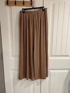 Cider Solid Texture Pleated Wide Leg Trousers Curve & Plus Women's 0XL Khaki - Picture 1 of 8