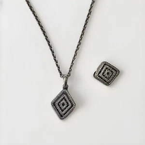 Authentic 925 Sterling Silver Geometric Lines CZ Necklace & Charm - Picture 1 of 13