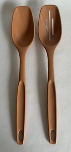 Vintage Foley Light Brown Plastic Spoon And Slotted Serving Spoon 11" L - Picture 1 of 7