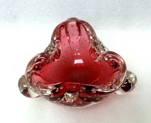 MURANO VENETIAN SEGUSO VETRI CRANBERRY BULLICANTE ART GLASS BOWL - Picture 1 of 5