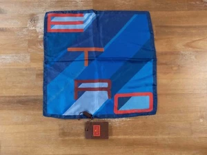 ETRO Milano blue diagonal lines & logo print silk pocket square authentic NWT - Picture 1 of 4