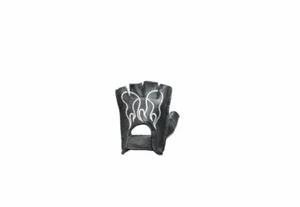 Guantes Sin Dedos de Motocicleta con Llama Bordada - Blanco, Cuero Genuino Nuevos - Imagen 1 de 6