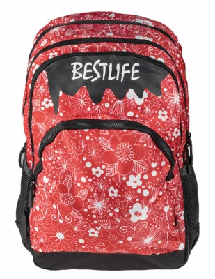 Rucksack BestLife Schulrucksack Laptop Schultasche 15,6 Zoll Backpack Blumen rot - Bild 1 von 4