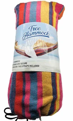 Nueva hamaca mexicana Serape a rayas mezcla de algodón colorida 72” X 31” Inc bolsa de transporte Foto 1 de 4