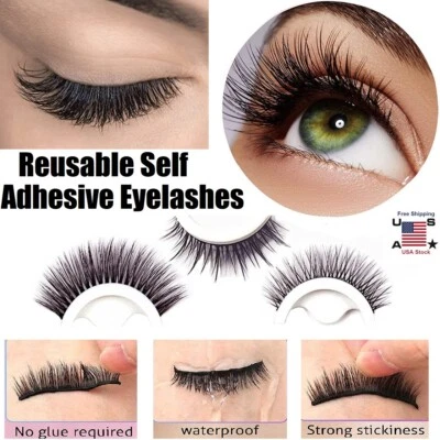 Reusable Self Adhesive Eyelashes Natural 3D Mink Glue-Free False Eyelashes US - Image 1 of 4