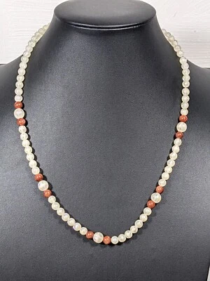 Collar con cuentas de piedra solar marrón vidrio esmerilado costero playa 20 pulgadas Foto 1 de 4