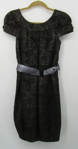 Vera Wang Black Short Sleeve Sequin Belted Mini Dress sz 2 - Picture 1 of 3