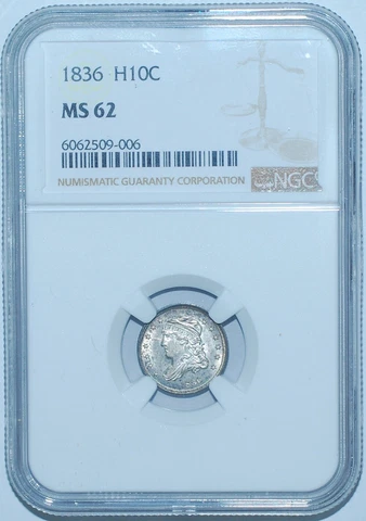 1836 NGC MS62 FS-301 LM-3 3/inverted 3 Large 5C Capped Bust Half Dime Cover