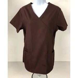 SB Scrubs Womens Scrub Top Size XS Brown V neck Short Sleeves Pockets - Picture 1 of 11