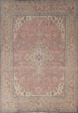 Vintage Pink Geometric Tebriz Area Rug 7x10 Wool Handmade Living Room Carpet