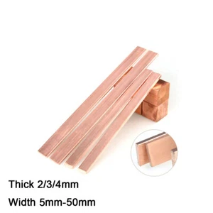 Copper Flat Bar T2 Solid Pure Copper Rod Length 500mm Thick 2/3/4mm Width 5-50mm - Picture 1 of 9
