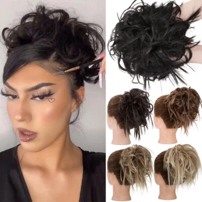 Envoltório elástico grande bagunçado coque scrunchie peça de cabelo falso updo extensão de cabelo - Imagem 1 de 4