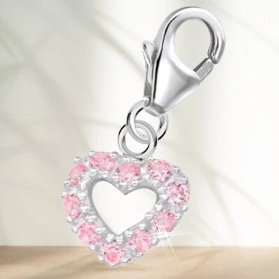 Herz Charm 925 Sterling-Silber mit Zirkonia Herren Damen Anhänger für Armband - Bild 1 von 3