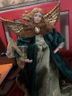 Vintage Christmas Angel Tree Topper Green With Fur GoldAccents Dan 15?