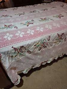 Handmade Embroidered Crocheted Bedspread 250cm x 250cm - Repurposed Linen Fabric - Picture 1 of 8