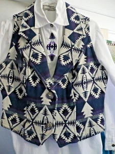 Vintage Southwest Canyon Tapestry Vest with Embroidered White Shirt, Ladies - Picture 1 of 12
