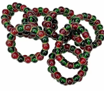 7 Cuentas de Vidrio Rojo Verde Servilletero Anillos Soportes Vacaciones Renacimiento Mardi Gras Foto 1 de 4