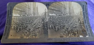 EARLY KEYSTONE WWI OUR THOUSANDS MARCHING OUR ARMY STEROESCOPE CARD - Picture 1 of 5