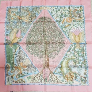 Hermes Scarf Axis Mundi By Christine Henry 90cm Silk Light Pink World Tree - Picture 1 of 3