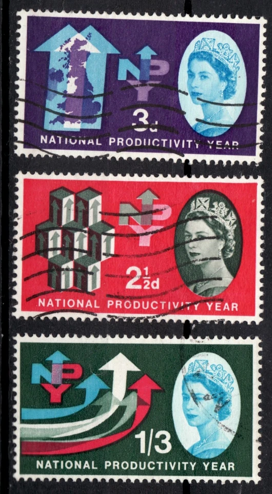 1962 Great Britain Sc #387p-89p QEII + National Productivity Year - Used Cv$19 - Image 1 of 1