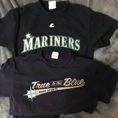 Lote de 2 camisetas de los Marineros de Seattle Felix Hernández logotipo de M majestuoso + fiel al azul Foto 1 de 4