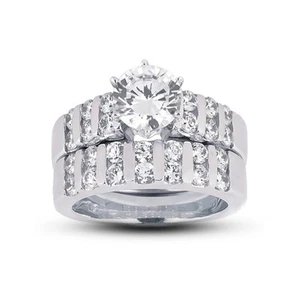 6ct F VS2 Round Natural Certified Diamonds 18k Gold Classic Engagement Ring Set - Picture 1 of 4
