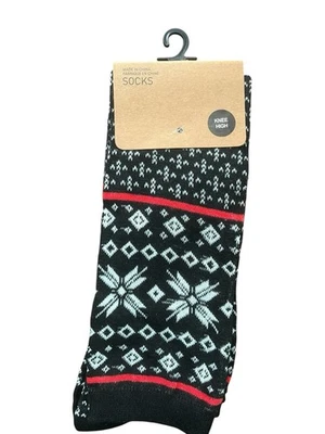 Calcetines hasta la rodilla Urban Outfitter copo de nieve negros rojos OSFA NUEVOS CON ETIQUETAS Nuevos Foto 1 de 4