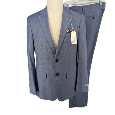 Ben Sherman Men's Slim Fit Stretch 2 Piece Suit Jacket 40 R Pants 34x32 Blue - Image 1 of 4