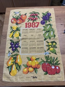 Toalla de té vintage 1987 calendario frutas lino irlandés La dama años 80 retro - Imagen 1 de 6