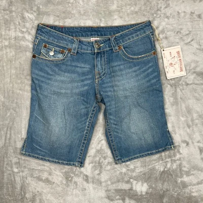 True Religion Denim Shorts Blue Wash Distressed Style Size 30 - Image 1 of 4