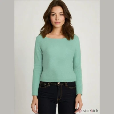 Rachel Zoe Sweater Green Woman's Large Karla Mixed Knit Coastal Cotton Solid - Image 1 of 4