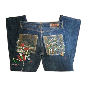 Vintage Red Monkey RMC Jeans Mens Sz 32 Blue Denim Embroidered Ksohoh Selvedge - Picture 1 of 13