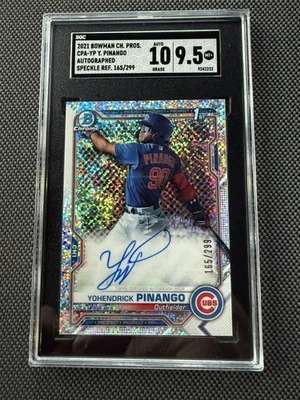 YOHENDRICK PINANGO 2021 BOWMAN CHROME SPECKLE REFRACTOR AUTO RC /299 BGS 10-9.5 - Image 1 of 2