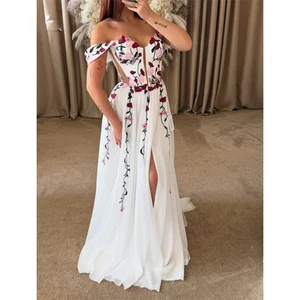 Kyoto Customized White Wedding Dresses Off-Shoulder Floral Forest Side Split - Picture 1 of 12