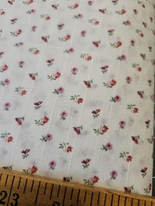 VTG Dimity Plum Dainty Floral On White Cotton Blend Doll Fabric BY THE HALF YARD - Picture 1 of 6