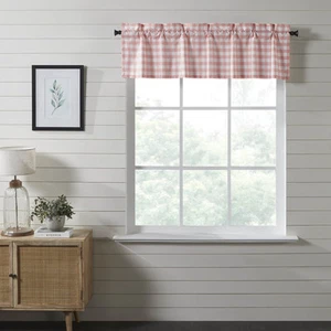 Farmhouse 16"x60" Valance Pink Rod Pocket Kitchen Window Curtains VHC Brands - Picture 1 of 8
