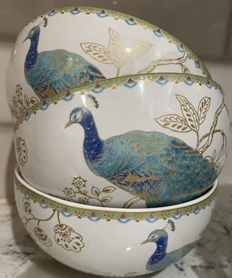CONJUNTO DE 3 - 222 Fifth Peacock Garden 5,5” TIGELAS DE PORCELANA AZUL-PETRÓLEO DOURADO Máquina de lavar louça - Imagem 1 de 4