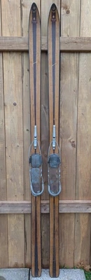 Vintage Wooden Snow Skis 80" Long with Metal Bindings BEAUTIFUL HENRI MORGAN - Image 1 of 4