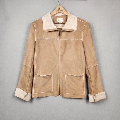 Chaqueta St John's Bay para mujer pequeña tostada imitación gamuza forrada sherpa cremallera bolsillos delanteros Foto 1 de 4