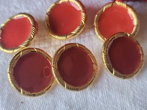 Lot Of 6 Vintage Red Gold Metal Buttons 2 Cm Ref 5533 - Picture 1 of 4