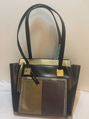 Antoni Melani Leather Satchel - Black, Brown, Gold, Snake Trim - Image 1 of 4