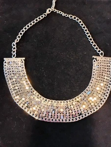 Silver Toned Metal Sequined Collar Statement Necklace - Fashion Jewelry - Picture 1 of 3