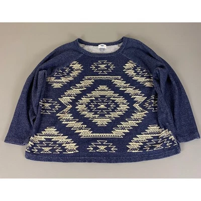 Sudadera para mujer Old Navy talla grande 2X estampado azteca azul marfil pulóver top Foto 1 de 4