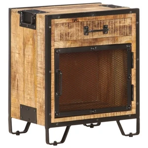 Bedside Cabinet Brown and Black Solid Rough Mango Wood, Steel vidaXL - Picture 1 of 12
