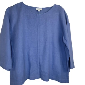 J JILL Pure Top Hemp Organic Cotton XS Petite Blue Lagenlook Minimalist Boxy - Picture 1 of 11